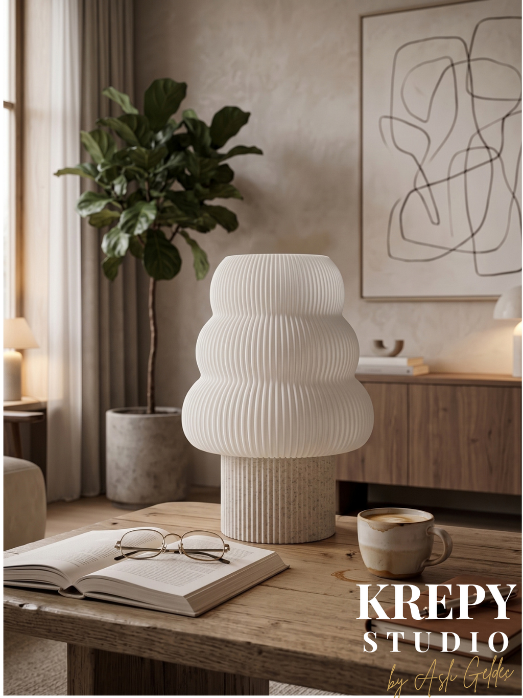 Tree Masa Lambası - Mermer Dokulu Ekru Renk | Krepy Studio