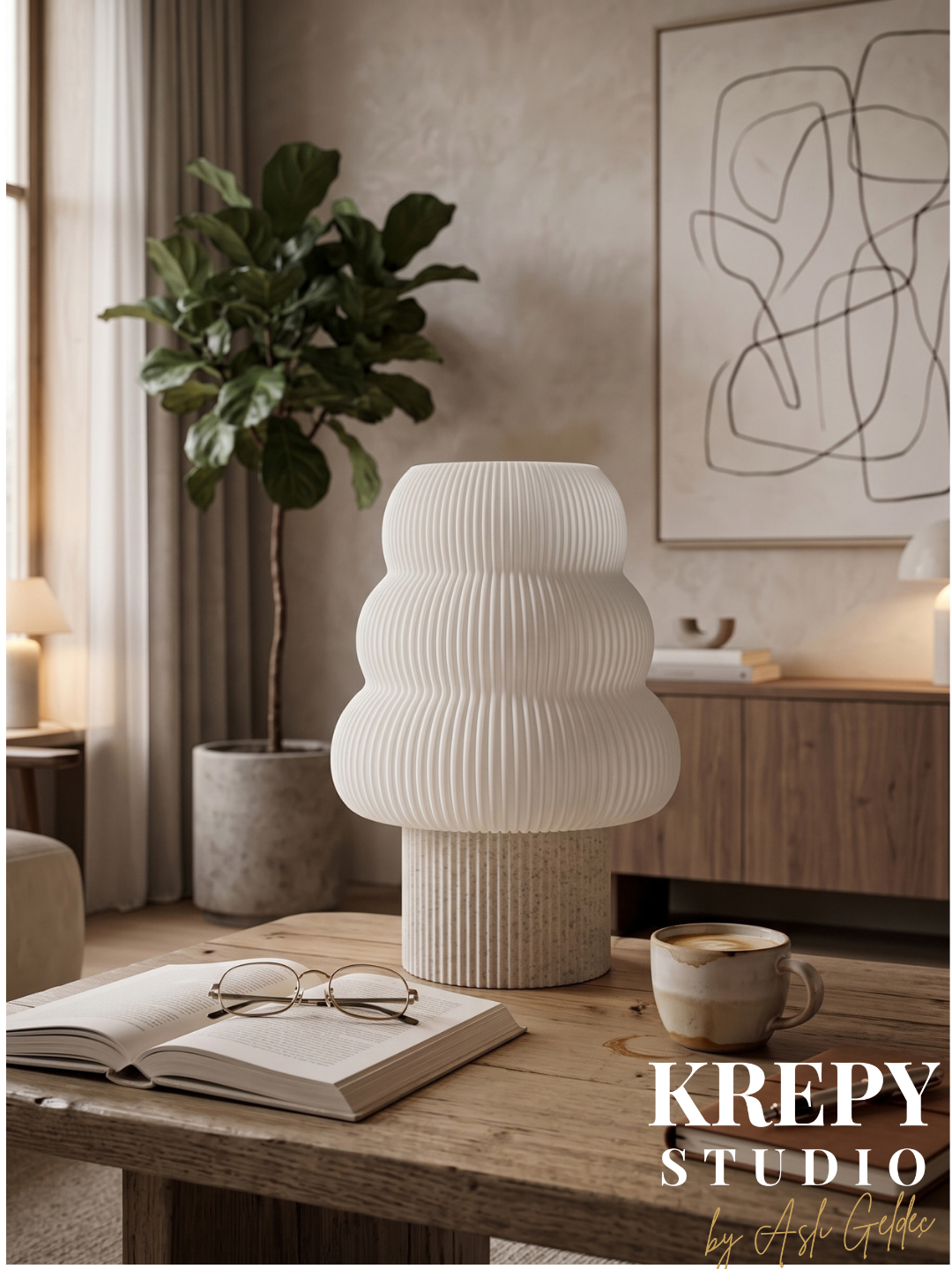 Tree Masa Lambası - Mermer Dokulu Ekru Renk | Krepy Studio