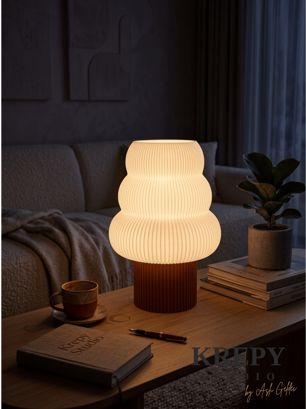 Tree Masa Lambası - Kiremit Brick Dokulu Bordo Renk | Krepy Studio