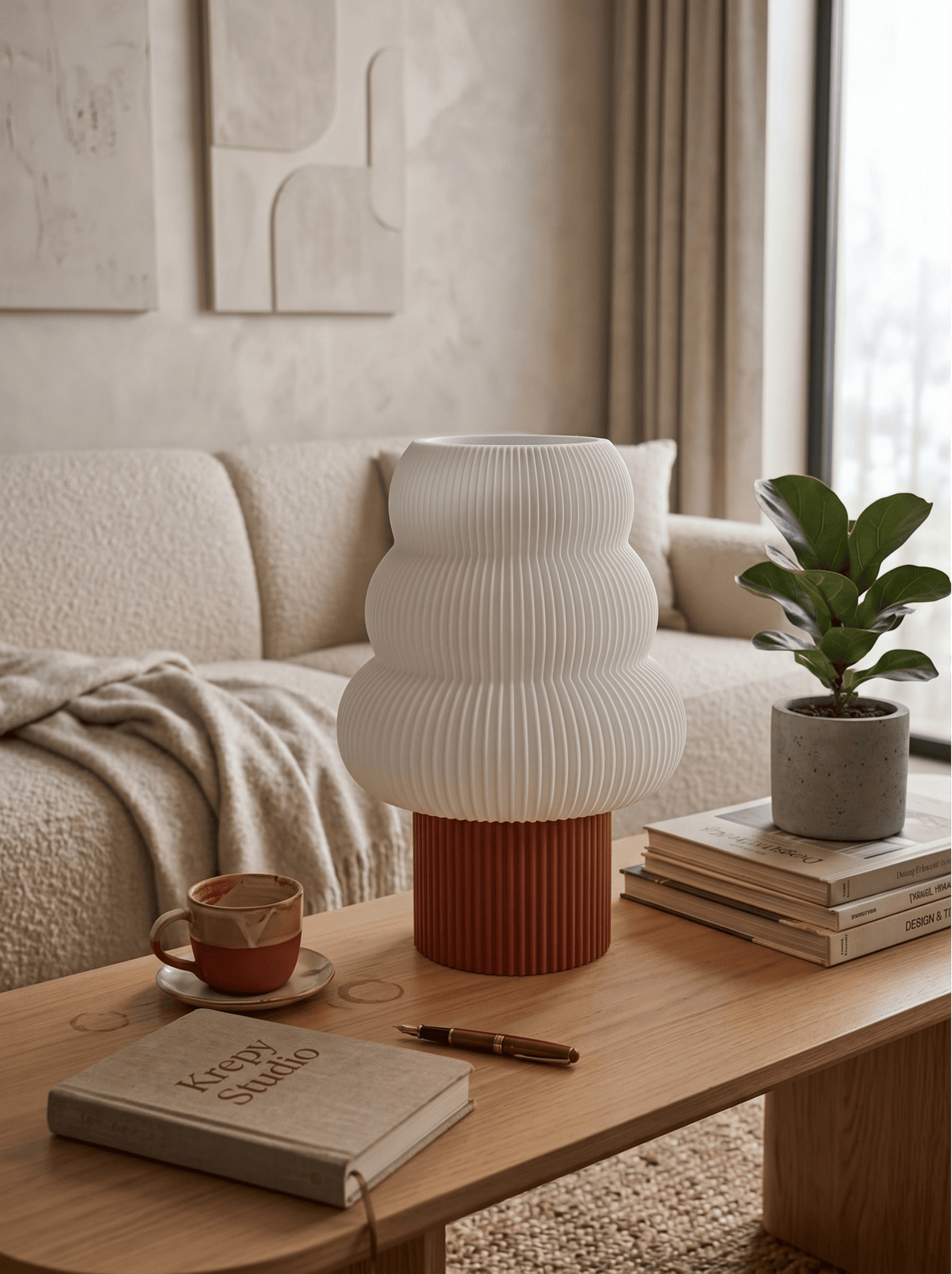 Tree Masa Lambası - Kiremit Brick Dokulu Bordo Renk | Krepy Studio