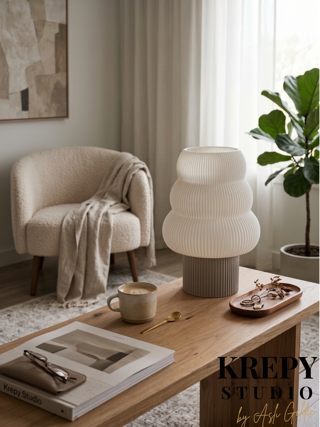 Tree Masa Lambası - Beton Dokulu Gri Renk | Krepy Studio