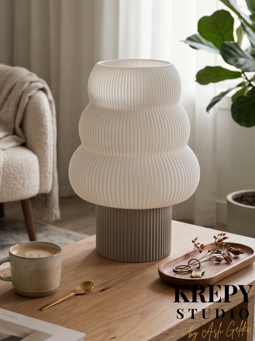 Tree Masa Lambası - Beton Dokulu Gri Renk | Krepy Studio