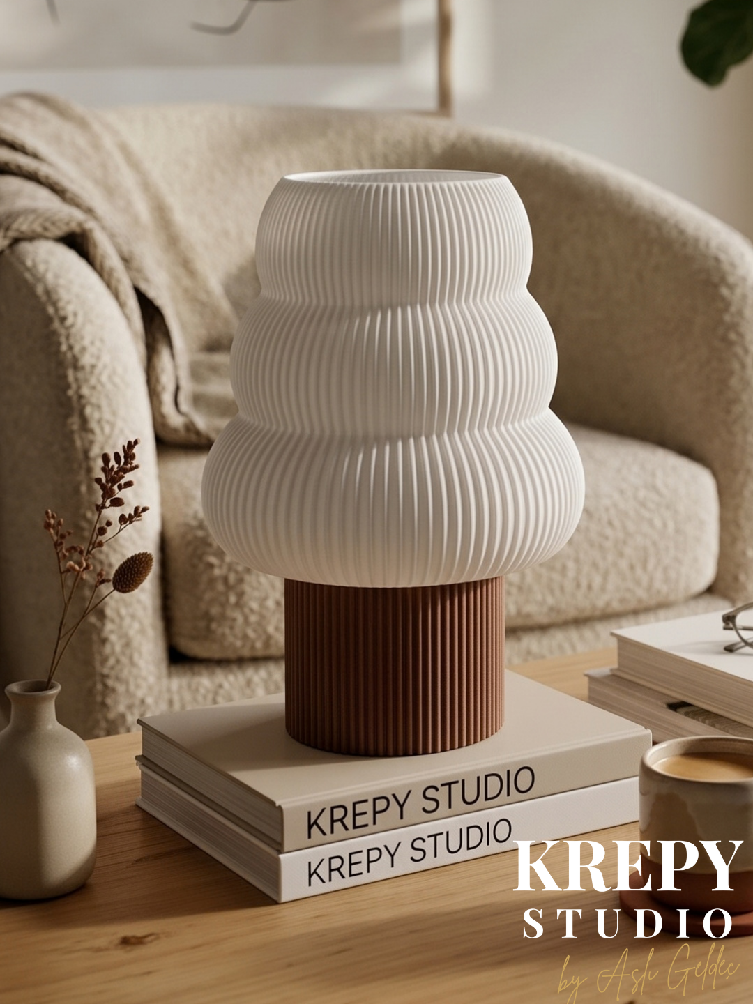 Tree Masa Lambası - Ceviz Wood Dokulu Kahverengi Renk | Krepy Studio