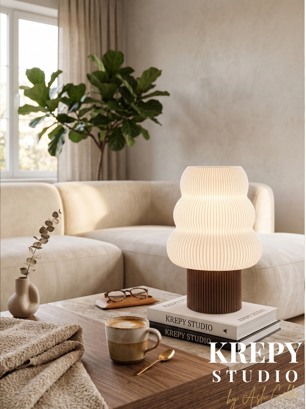 Tree Masa Lambası - Ceviz Wood Dokulu Kahverengi Renk | Krepy Studio