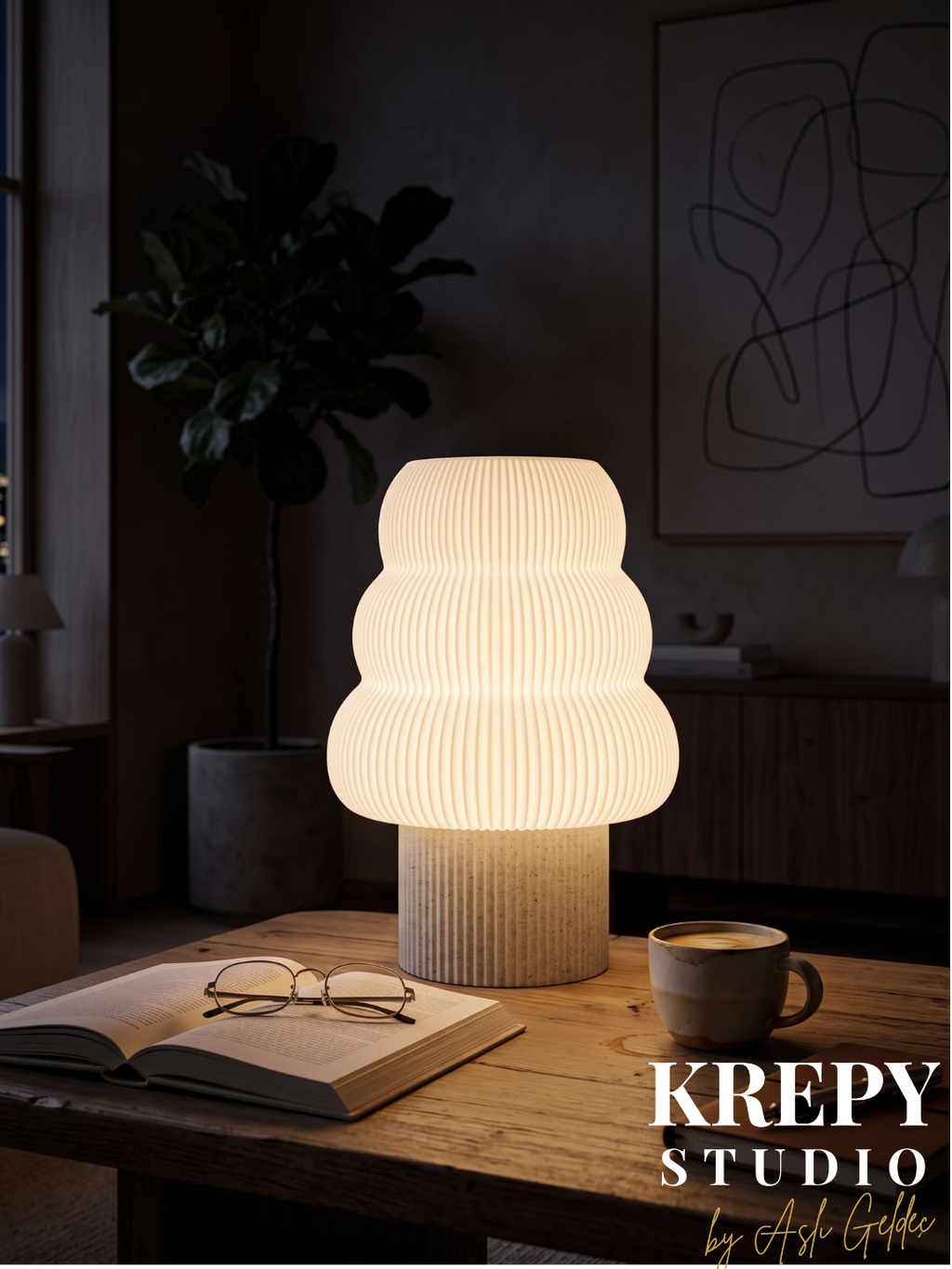 Tree Masa Lambası - Ahşap Wood Dokulu Bej Renk | Krepy Studio