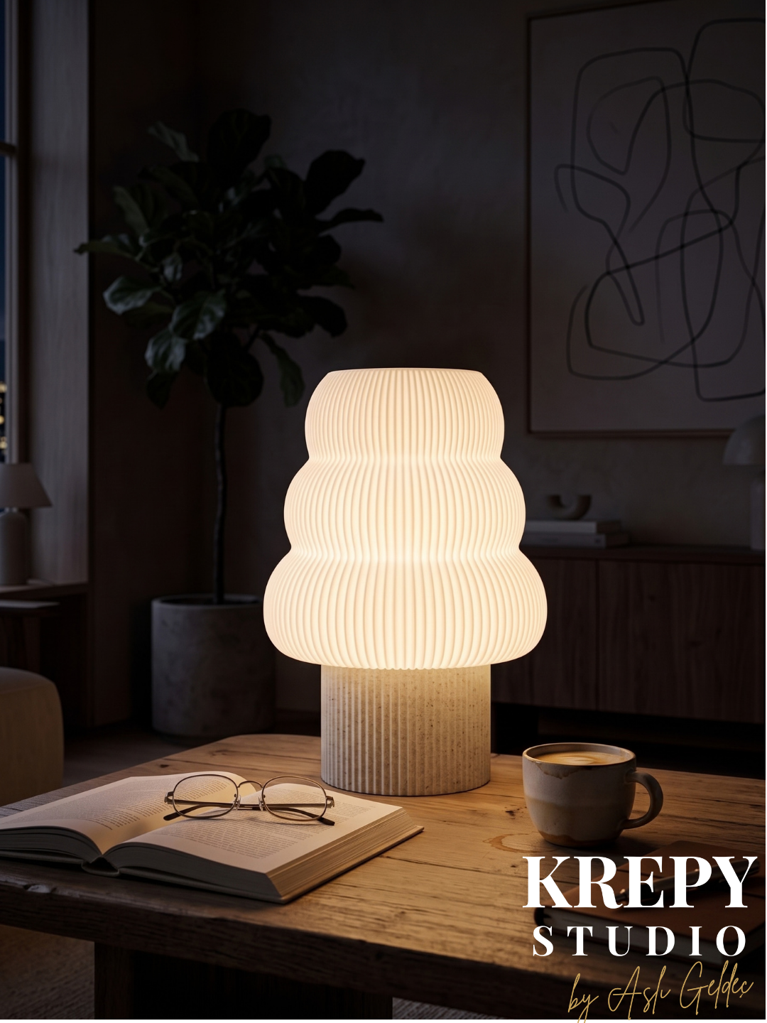 Tree Masa Lambası - Ahşap Wood Dokulu Bej Renk | Krepy Studio