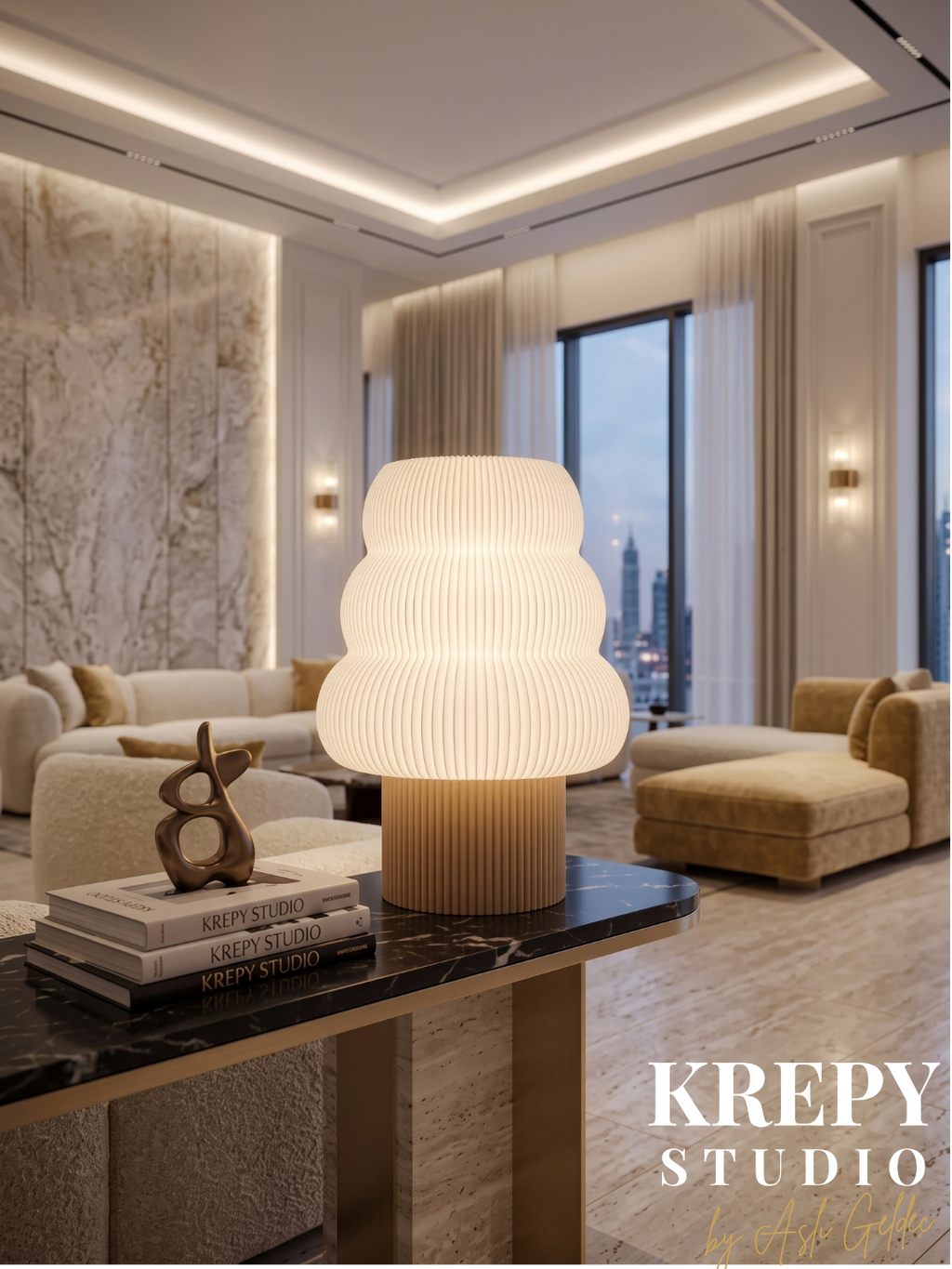 Tree Masa Lambası - Ahşap Wood Dokulu Bej Renk | Krepy Studio