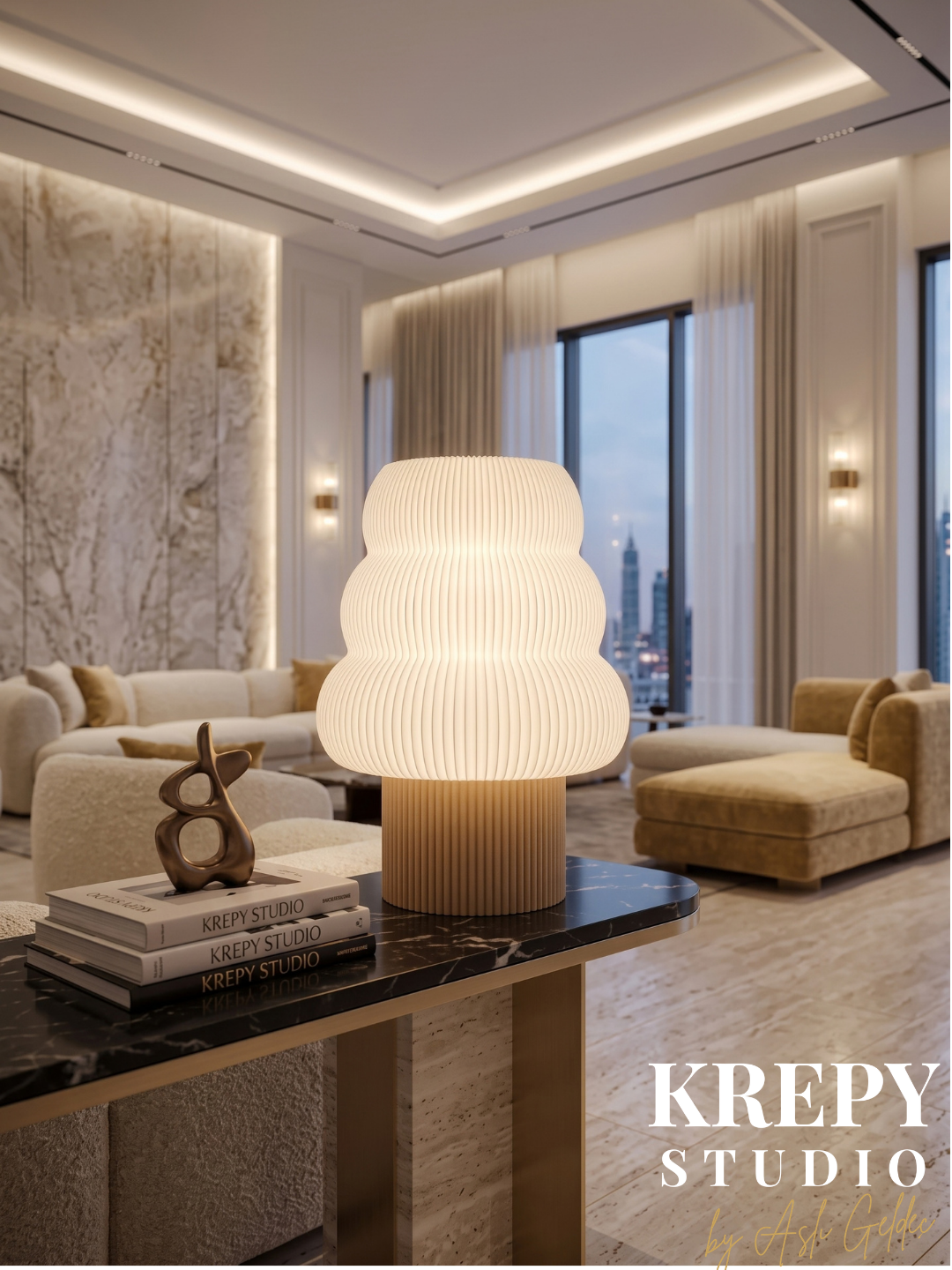 Tree Masa Lambası - Ahşap Wood Dokulu Bej Renk | Krepy Studio